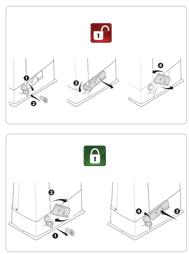 Ouverture et fermeture du boîtier portail avec clé